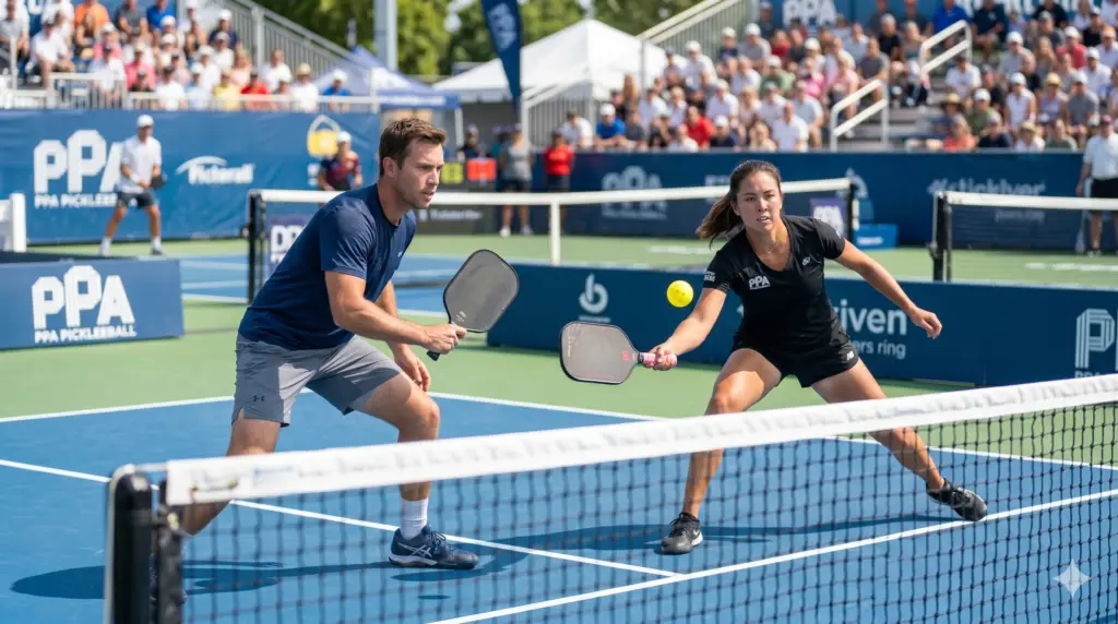 Strategic dink rally at the pickleball kitchen line