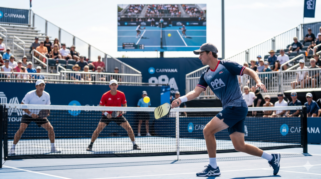 Player executing a third-shot drop in pickleball