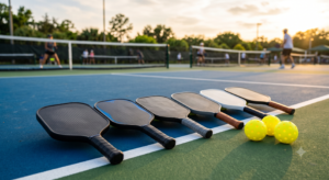 Top pickleball paddle brands including Selkirk, JOOLA, Six Zero, Vatic Pro, CRBN, Engage, Gearbox, Franklin, Paddletek, and ProXR displayed on a modern pickleball court.